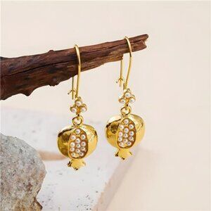18K Gold Plated Pomegranate Design Drop Earrings – Cubic Zirconia Inlay